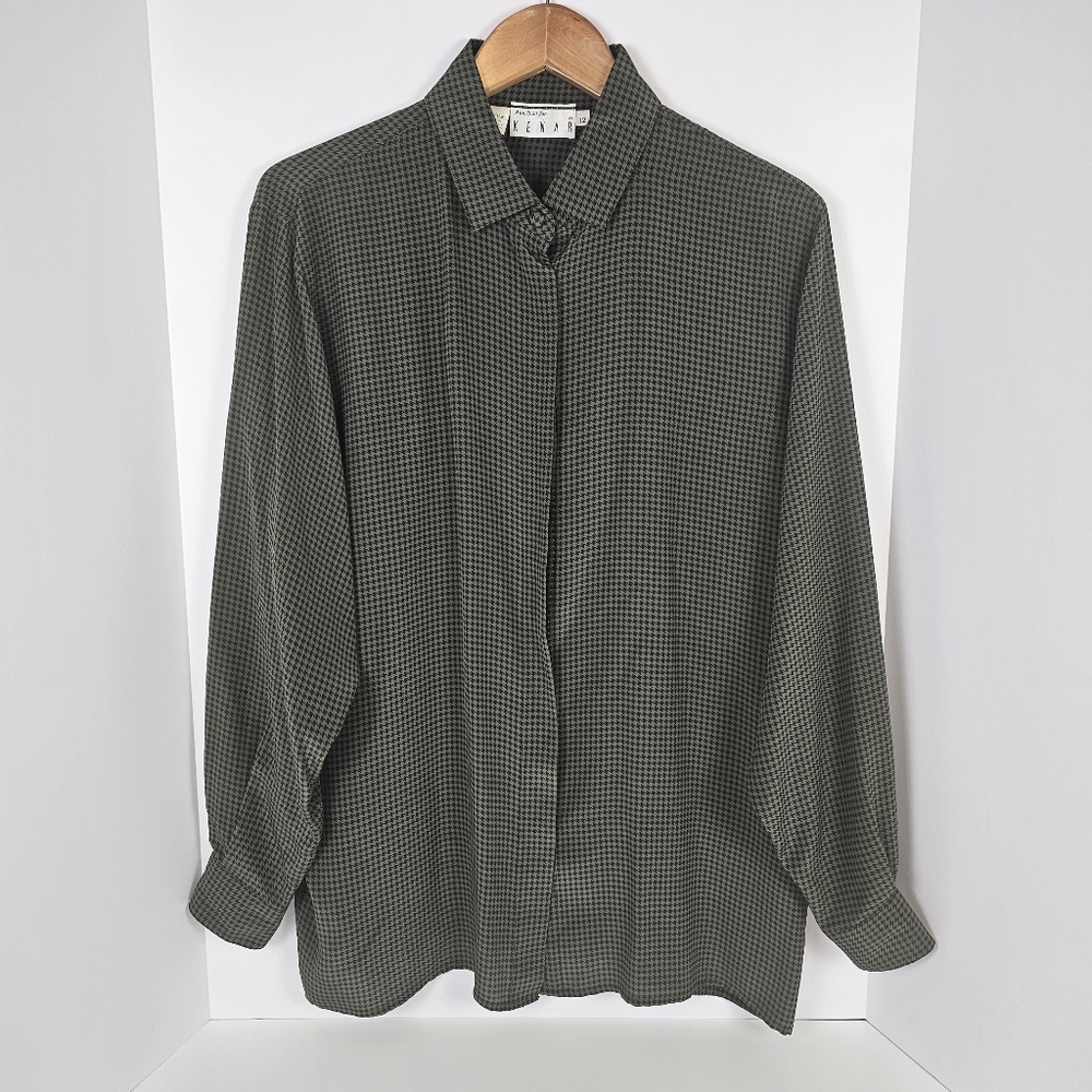 Vintage Silk Houndstooth Blouse Anne Tijan Kenar Preppy Old Money Quiet Luxury